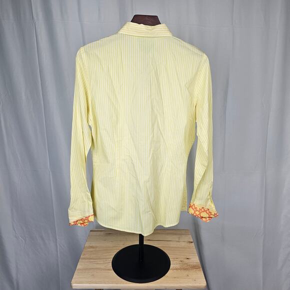 NWT C. Wonder Yellow White Stripe Shirt M Button Up Floral Trim Preppy - Picture 4 of 4